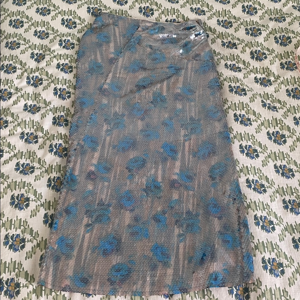 NWT Tory Burch Sequin Floral Skirt in Blue Roses - Picture 5 of 7